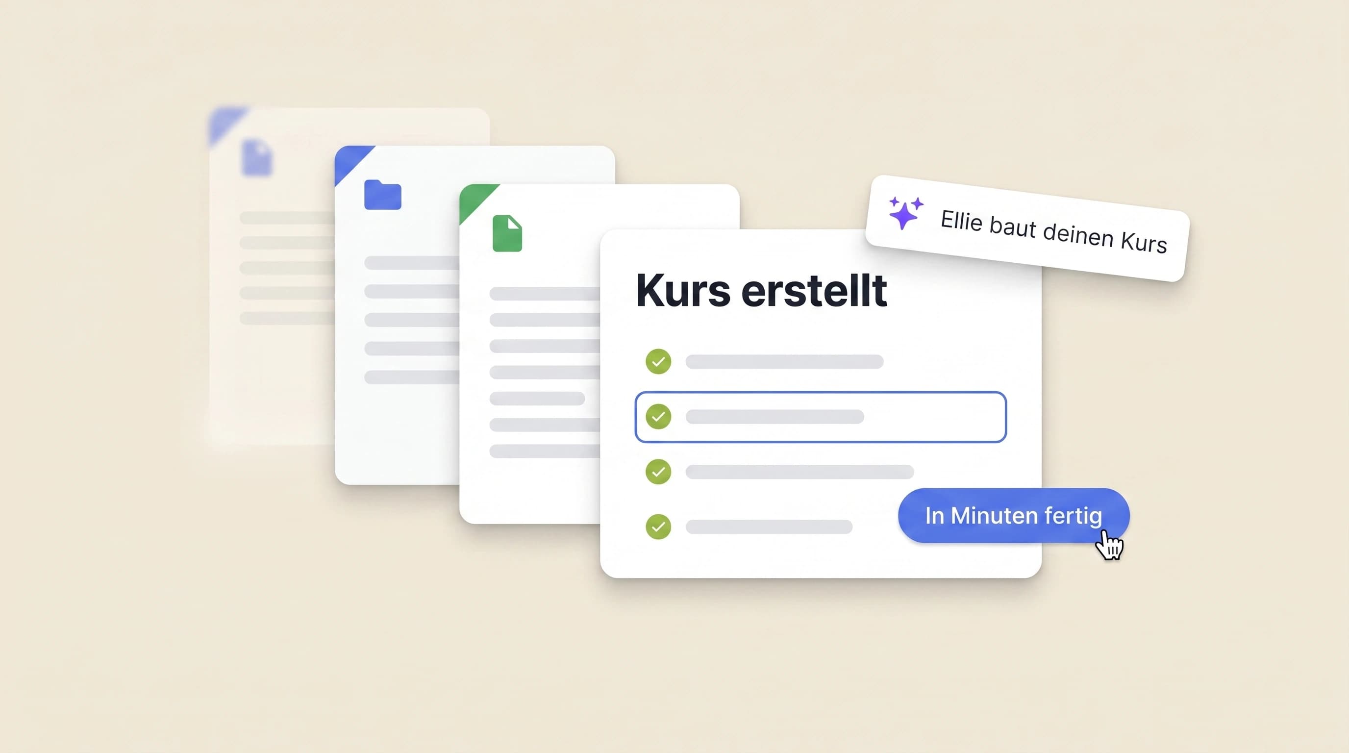 Elephant Coursebuilder: aus Quelldokumenten in Drive, SharePoint und Confluence baut die KI-Agentin Ellie in Minuten einen fertigen Kurs.