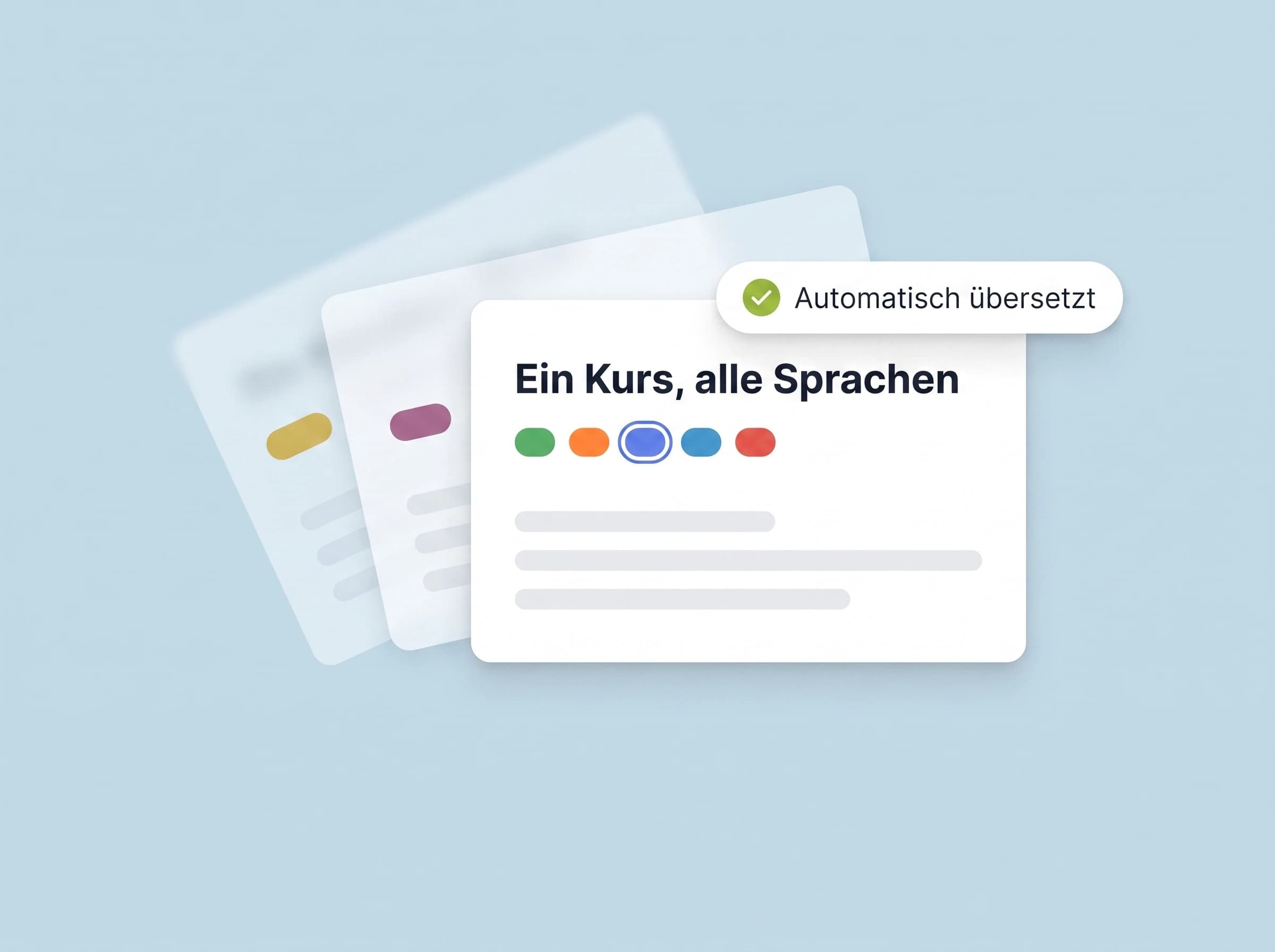 Ein Kurs in mehreren Sprachen, automatisch übersetzt, mit farbigen Sprach-Chips.