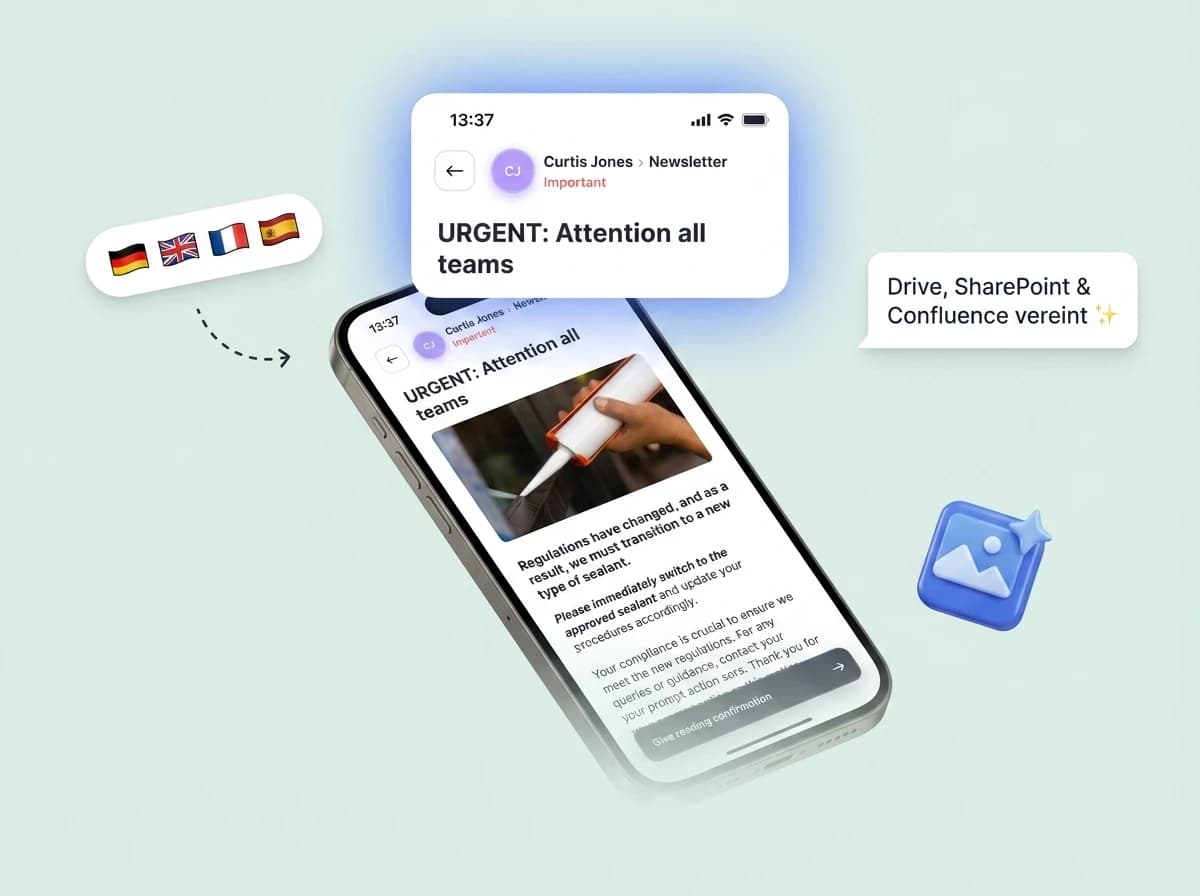 Elephant vereint Drive, SharePoint und Confluence: aus dem gesamten Unternehmenswissen entsteht ein Kurs, mehrsprachig ausgespielt.