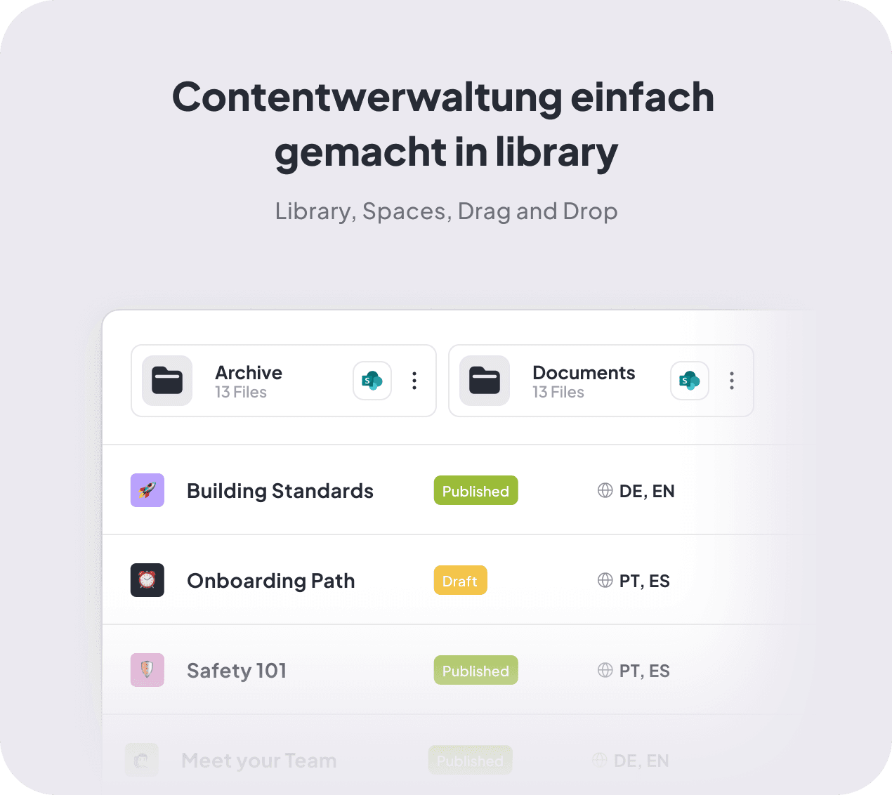 Contentverwaltung einfach gemacht in library — Library, Spaces, Drag and Drop