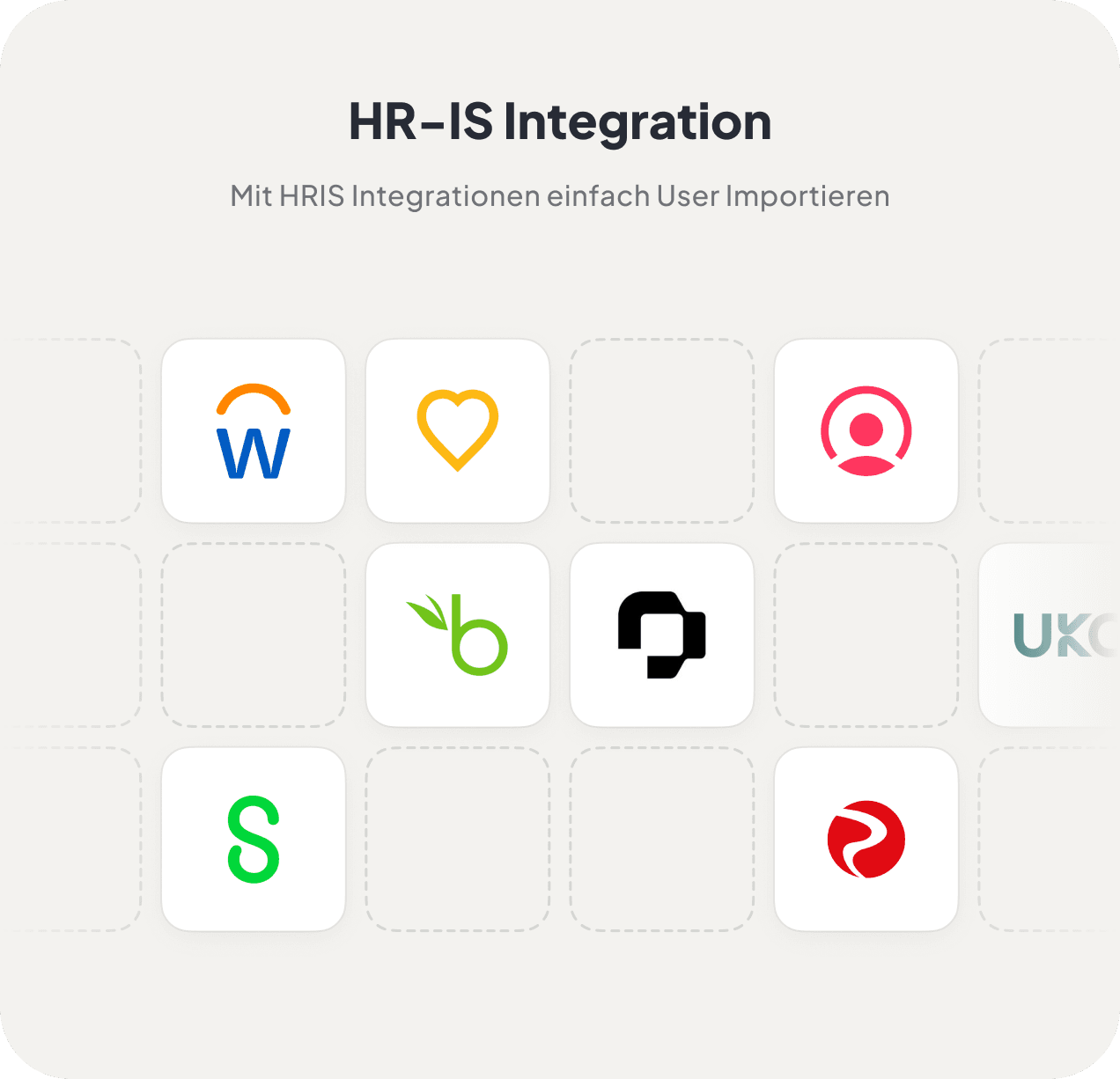 HR-IS Integration — HRIS Logos: Workday, BambooHR, Personio, Rippling und mehr