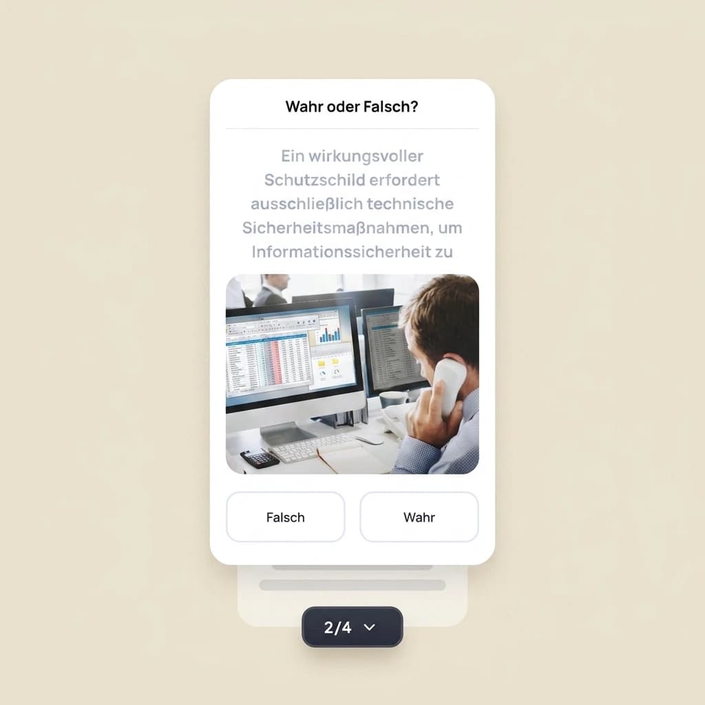 Smartphone-Mockup mit Quiz-Ansicht und Lob-Animation