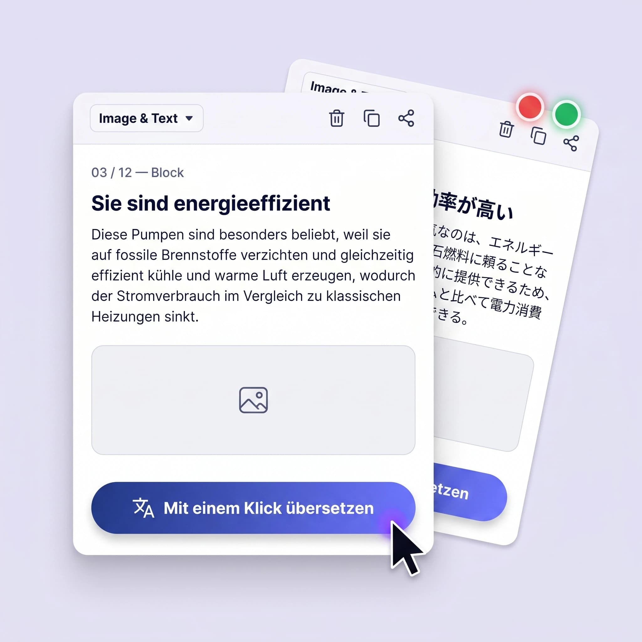 Kurs-Editor mit „Mit einem Klick übersetzen“-Button