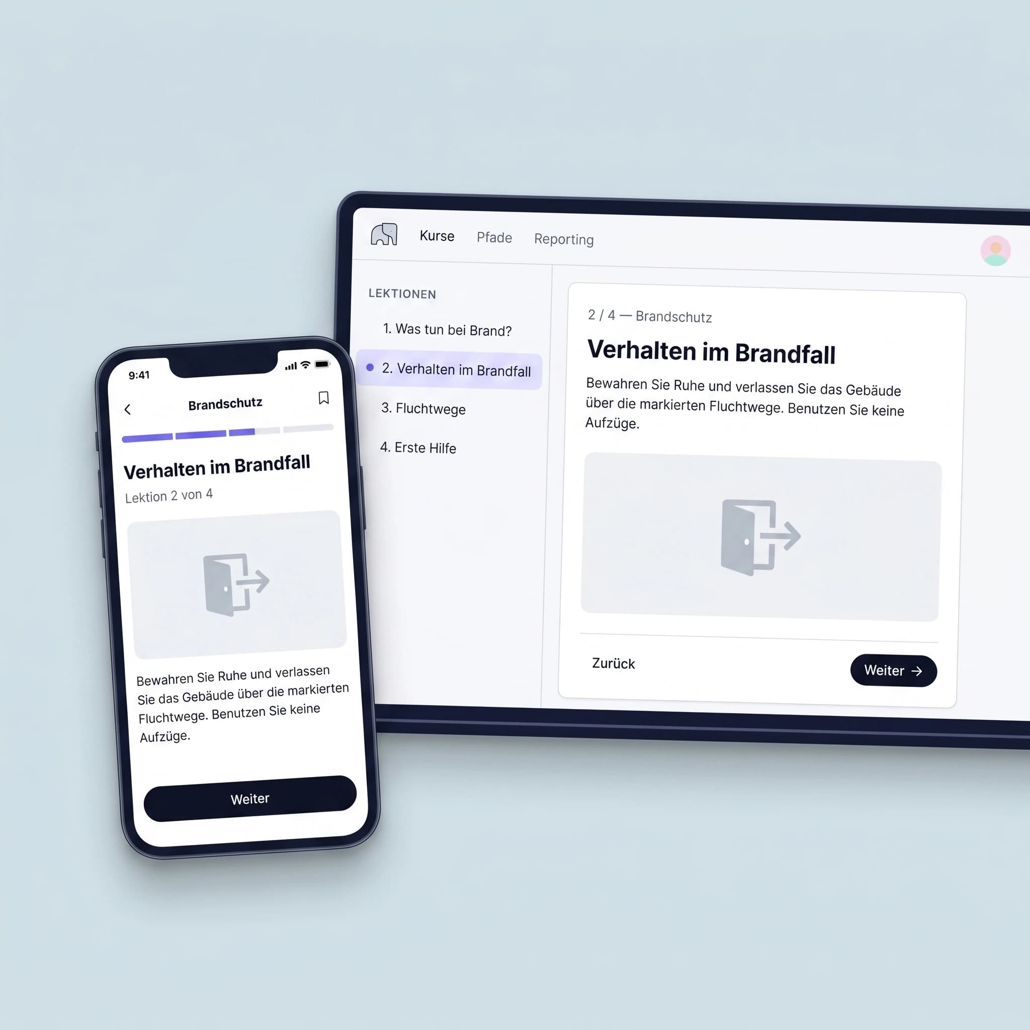 Smartphone und Laptop mit demselben Kurs-Inhalt