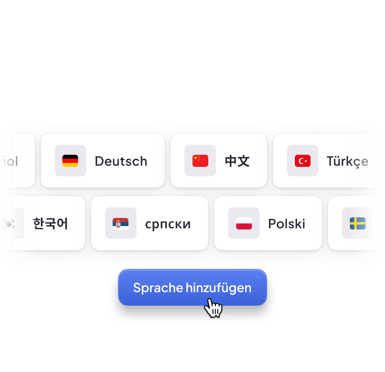 Language picker modal with a glossary hint