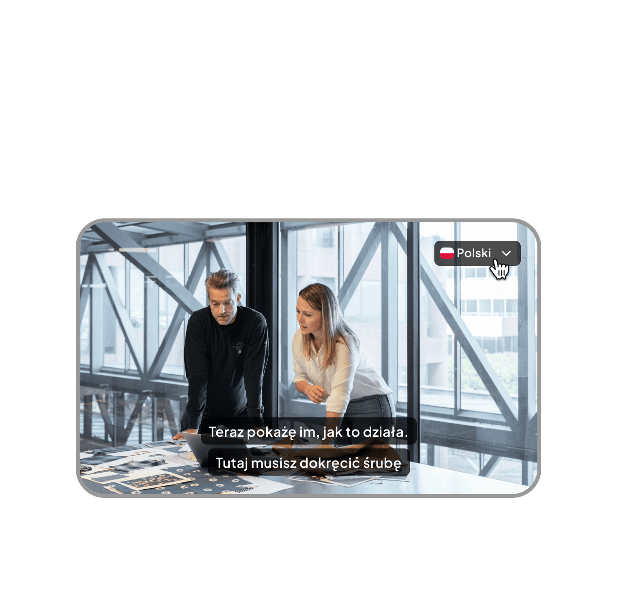 Video player with a before/after language comparison