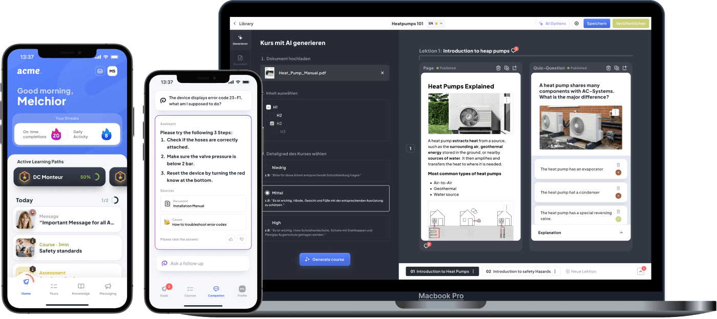 Elephant Coursebuilder auf Macbook und 2 iPhones