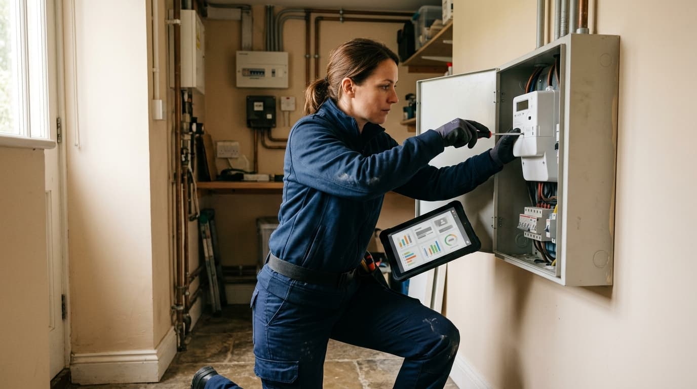 Metiundo Installateur bei der Smart-Meter-Montage