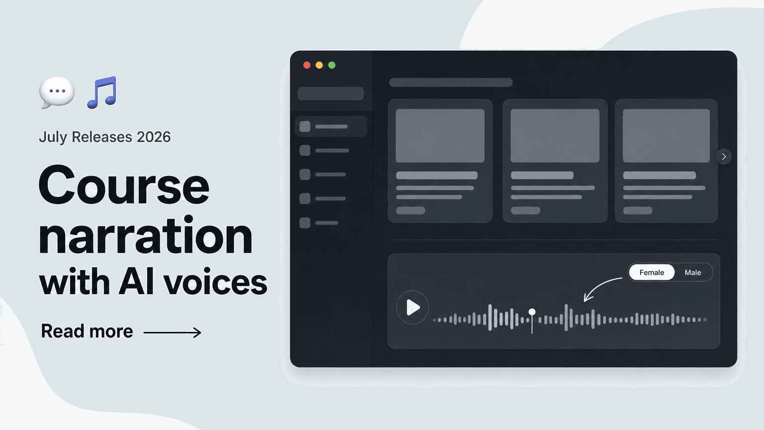 Ankündigungsgrafik: Kurs-Narration mit KI-Stimmen (Text-to-Speech)